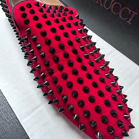 Mens Ferucci burgundy loafers black rivets and spikes slip on size 9 - Picture 6 of 9